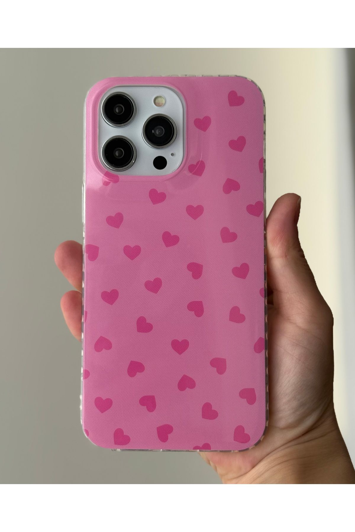 FİŞNEİLETİŞİM İPHONE 14 PRO UYUMLU PEMBE KALPLİ KILIF