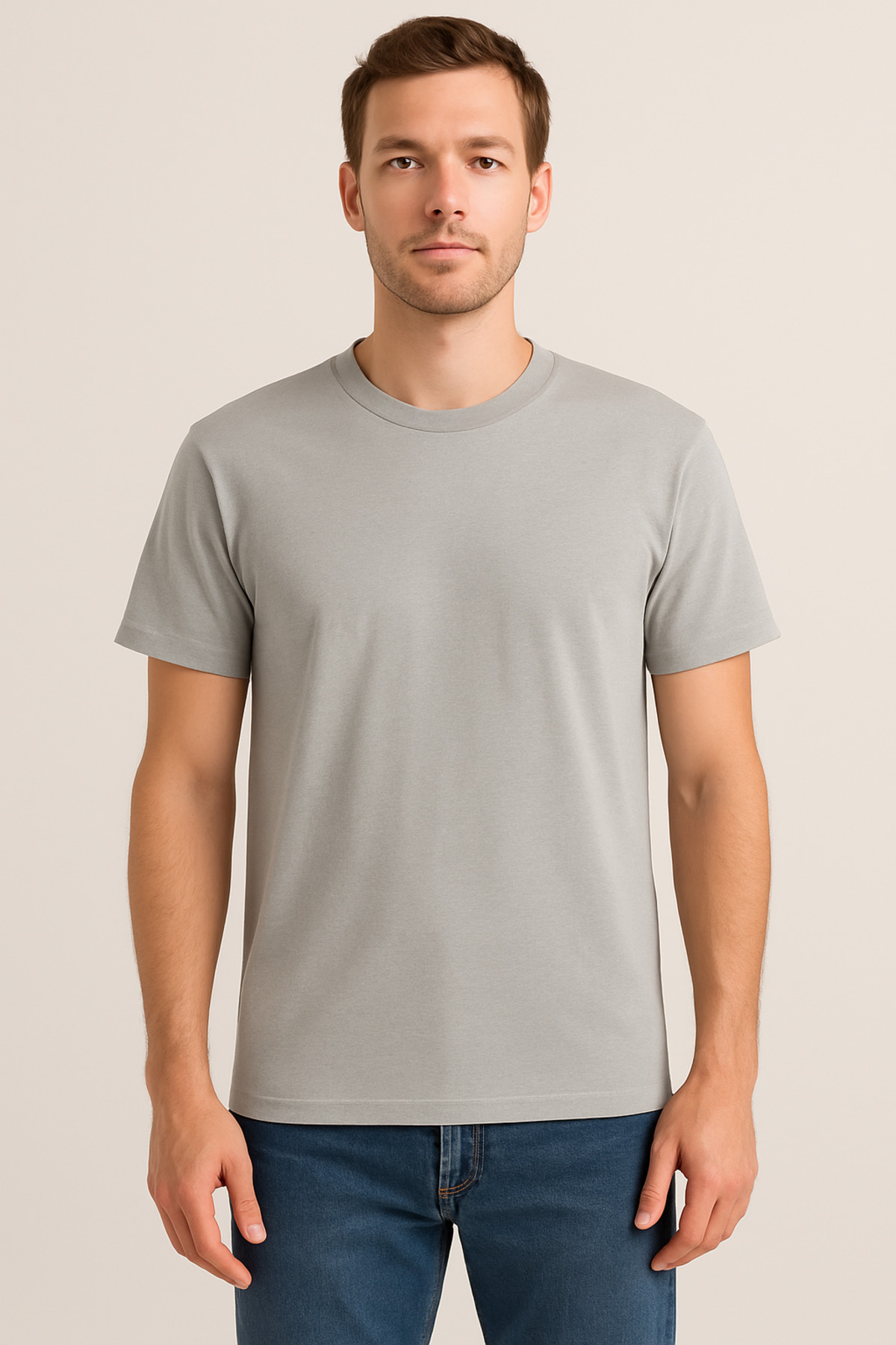 Taş Renk Erkek Sırt Baskılı Pamuklu Tshirt