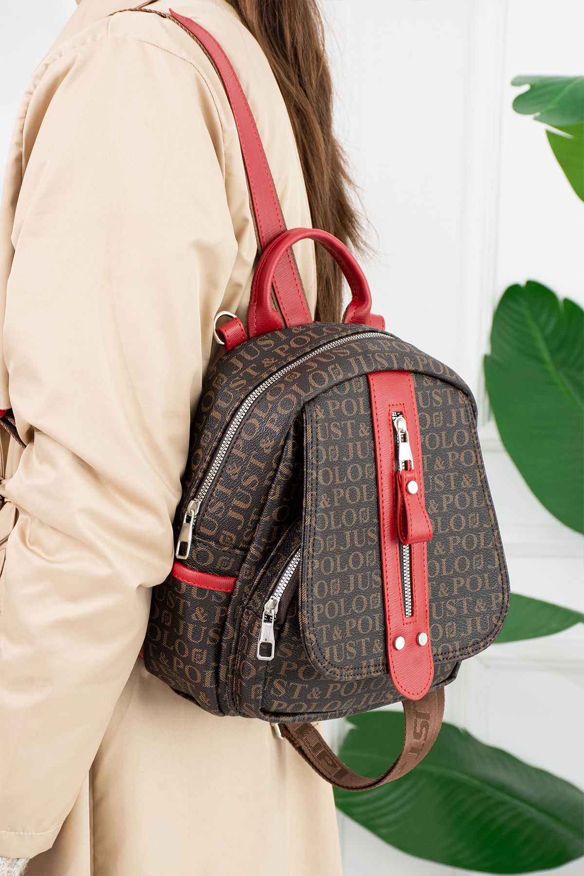 Just Polo Milano 2177 Emprime Suni Deri Kadın El Omuz Ve Sırt Çantası (Ebat:En 25 x Boy 28 Cm)
