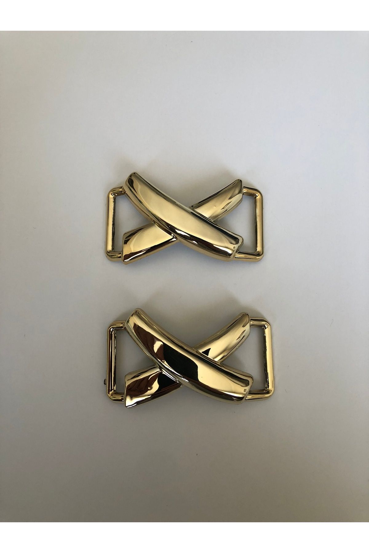 KumaşEvi Altın Renk Çapraz Tasarımlı Plastik Ayakkabı Tokası – 6x3 cm ( 1 ÇİFT )