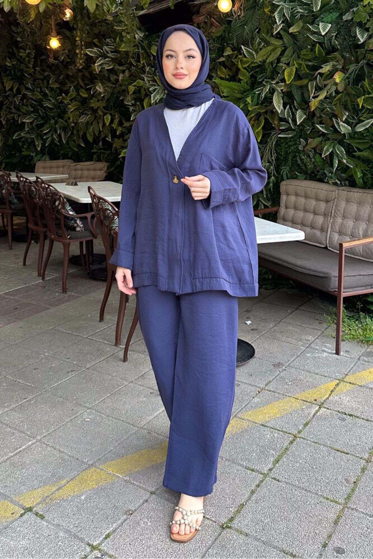 FA Butiq Kadın Lacivert Tek Düğmeli İkili Pantolon Takım