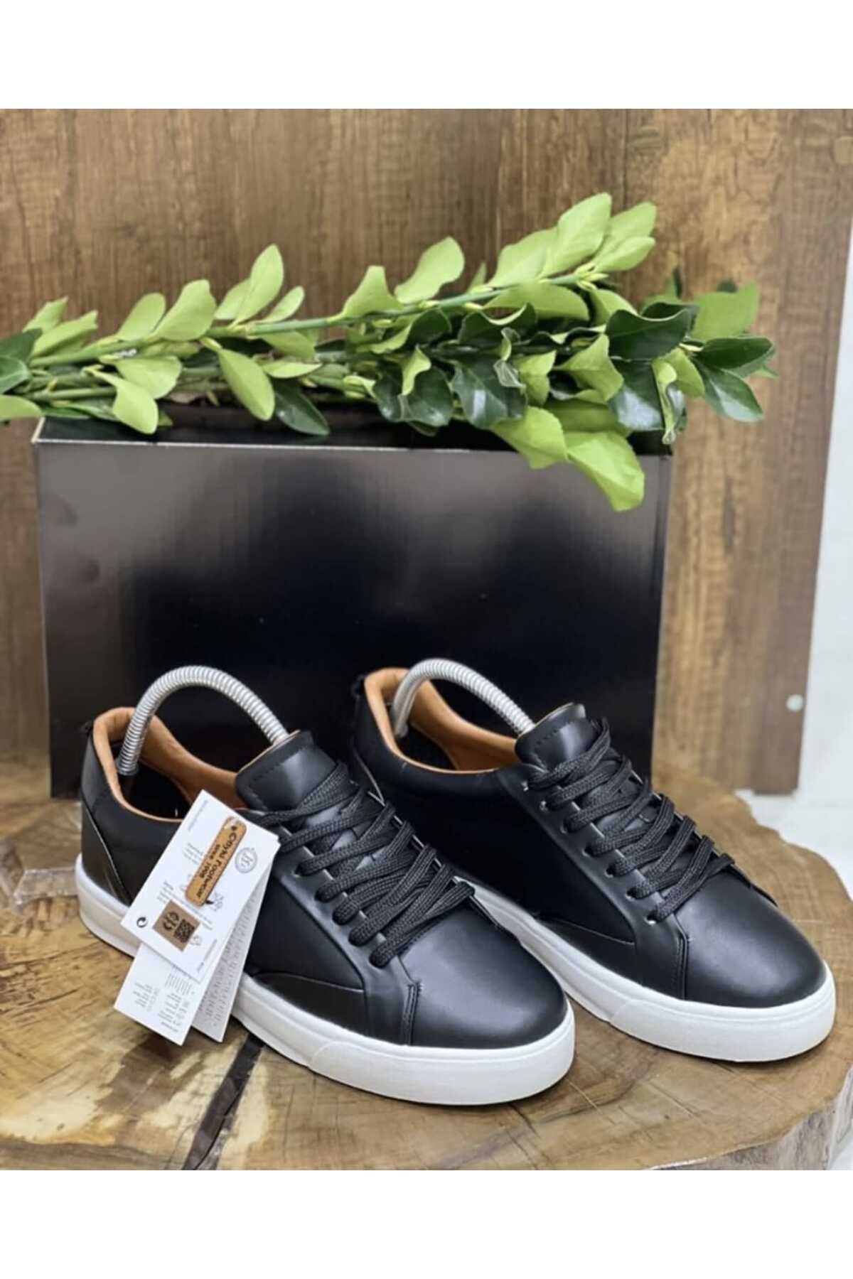 Noyfa günlük siyah klasik suni deri sneaker erkek spor ayakkabısı