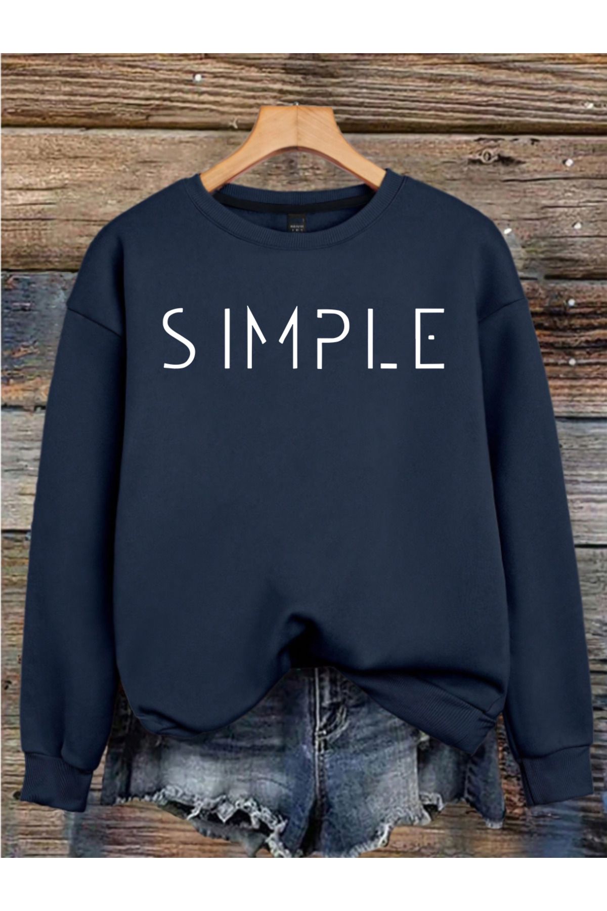 MAGORS SIMPLE BASKILI 3 İPLİK BİSİKLET YAKA UZUN KOLLU SWEATSHIRT