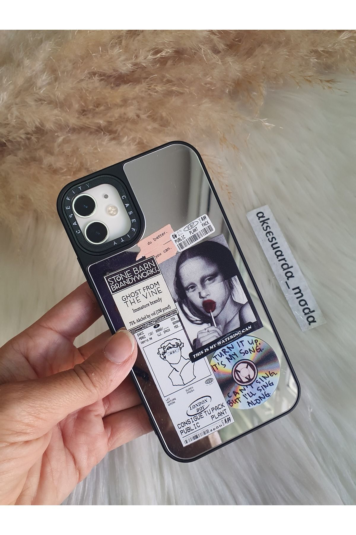 ZB Aksesuarda Moda İphone 12 - 12 PRO Uyumlu Aynalı Monalisa Baskılı Kılıf