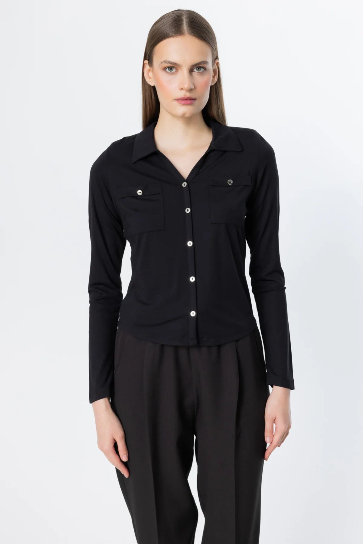 On Fashion On Süs Düğmeli Cep Detaylı Bluz-51545