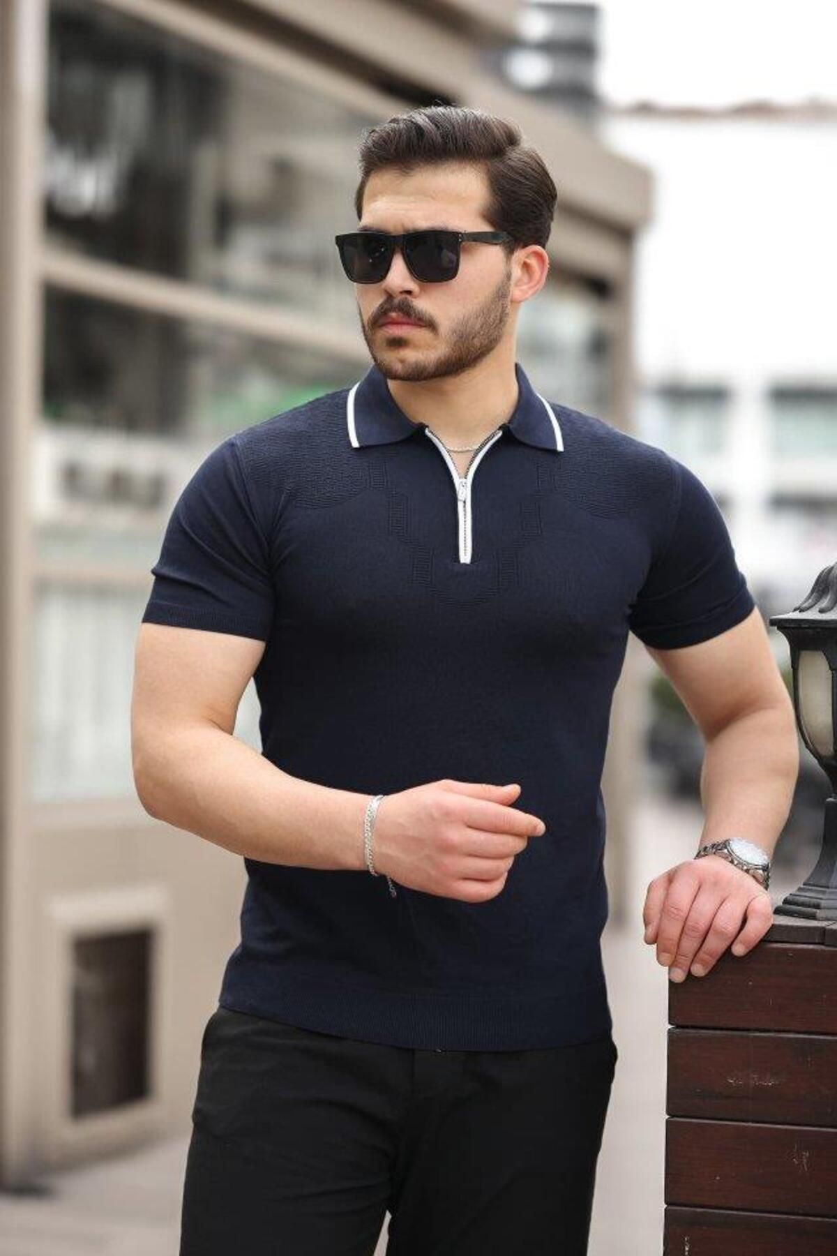 modamtn Erkek Polo Yaka Yarım Fermuar Tişört