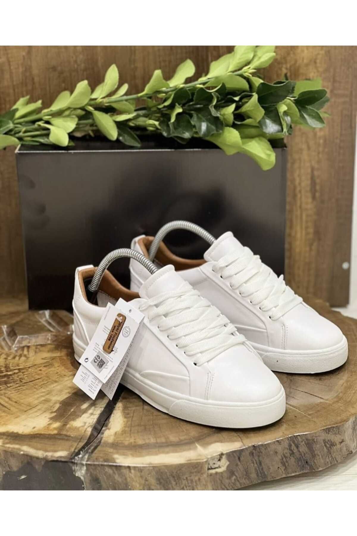 Noyfa günlük beyaz klasik suni deri sneaker erkek spor ayakkabısı