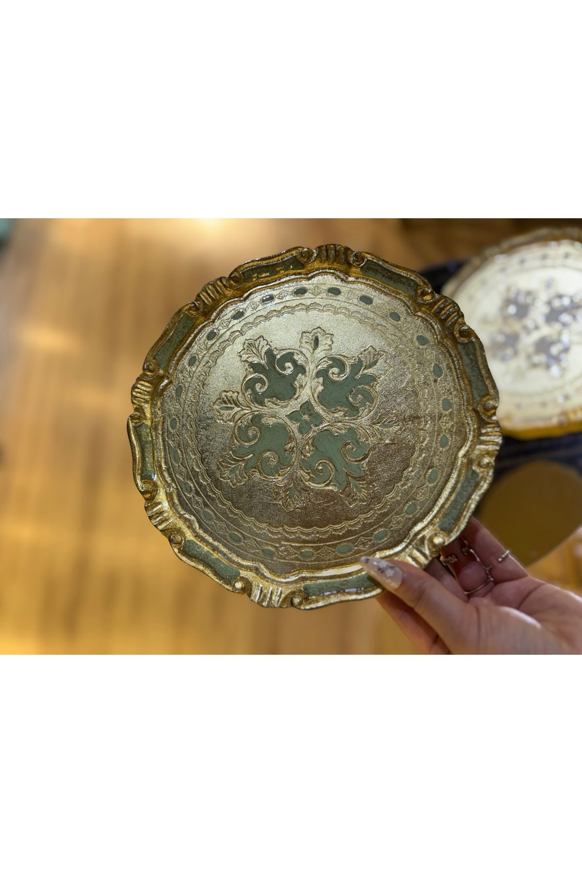 masi ESTERHOMEDECOR Tek kişilik yuvarlak orijinal Gül ağacı sunum tepsisi yeşil 30cm