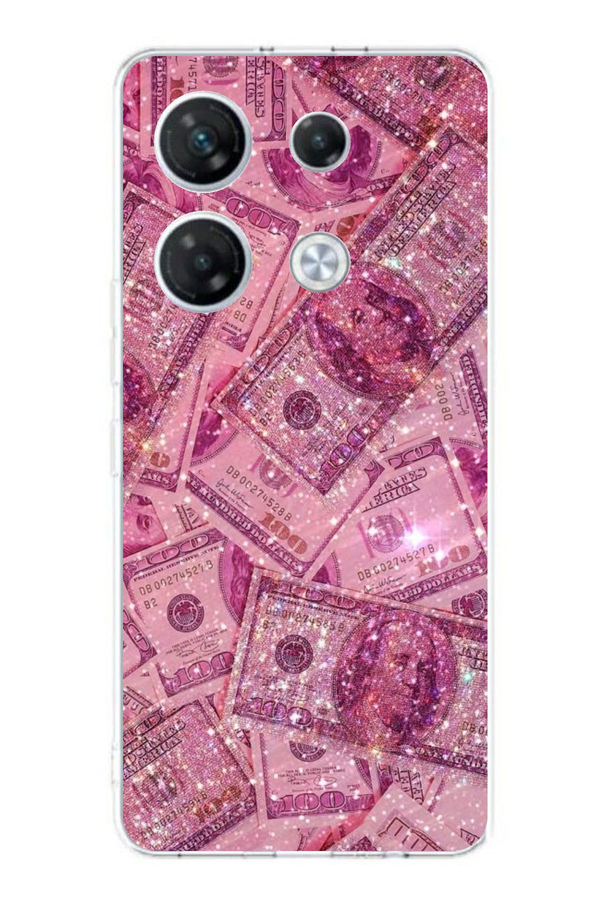 TechTree Infinix GT 20 Pro Uyumlu Pembe Işıltılı Dolarlar Şeffaf Silikon Kılıf