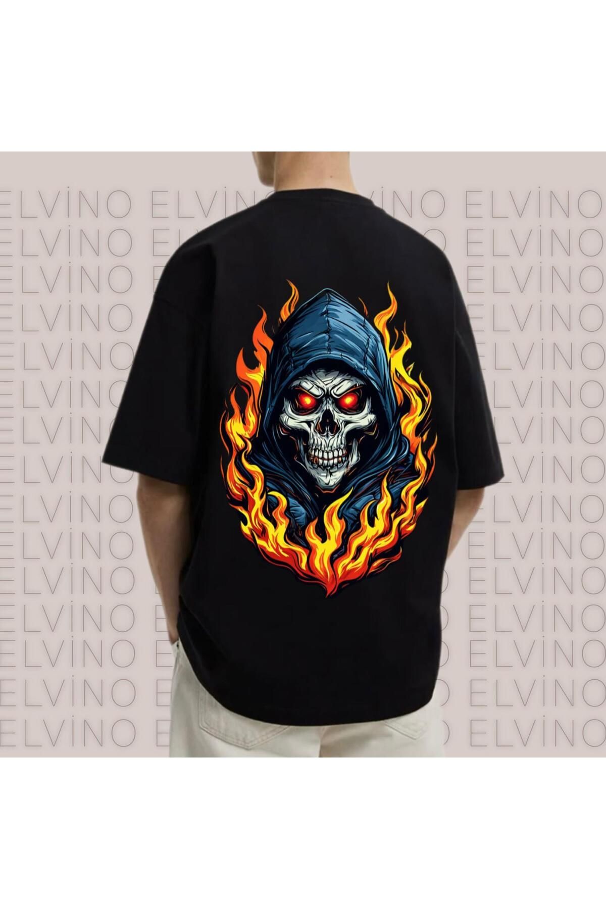 Elvino Yeni Tasarım Baskılı Oversize Unisex Kadın/Erkek Bisiklet Yaka Pamuklu Tshirt