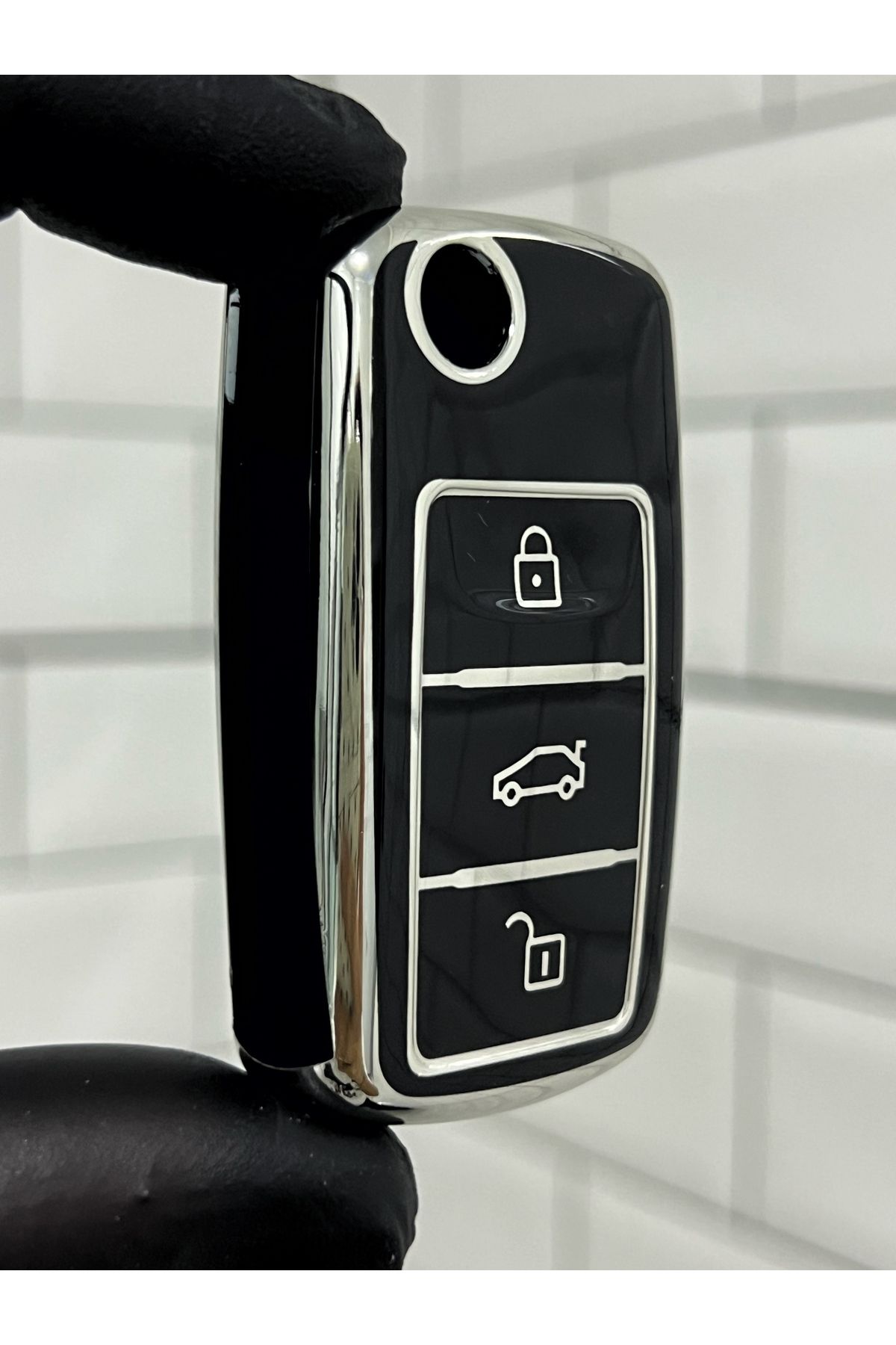 BARKAS ELEKTRONİK Skoda Octavia Fabia Superb Roomster Yeti Rapid Sustalı Nano Anahtar Kılıfı Siyah Gümüş