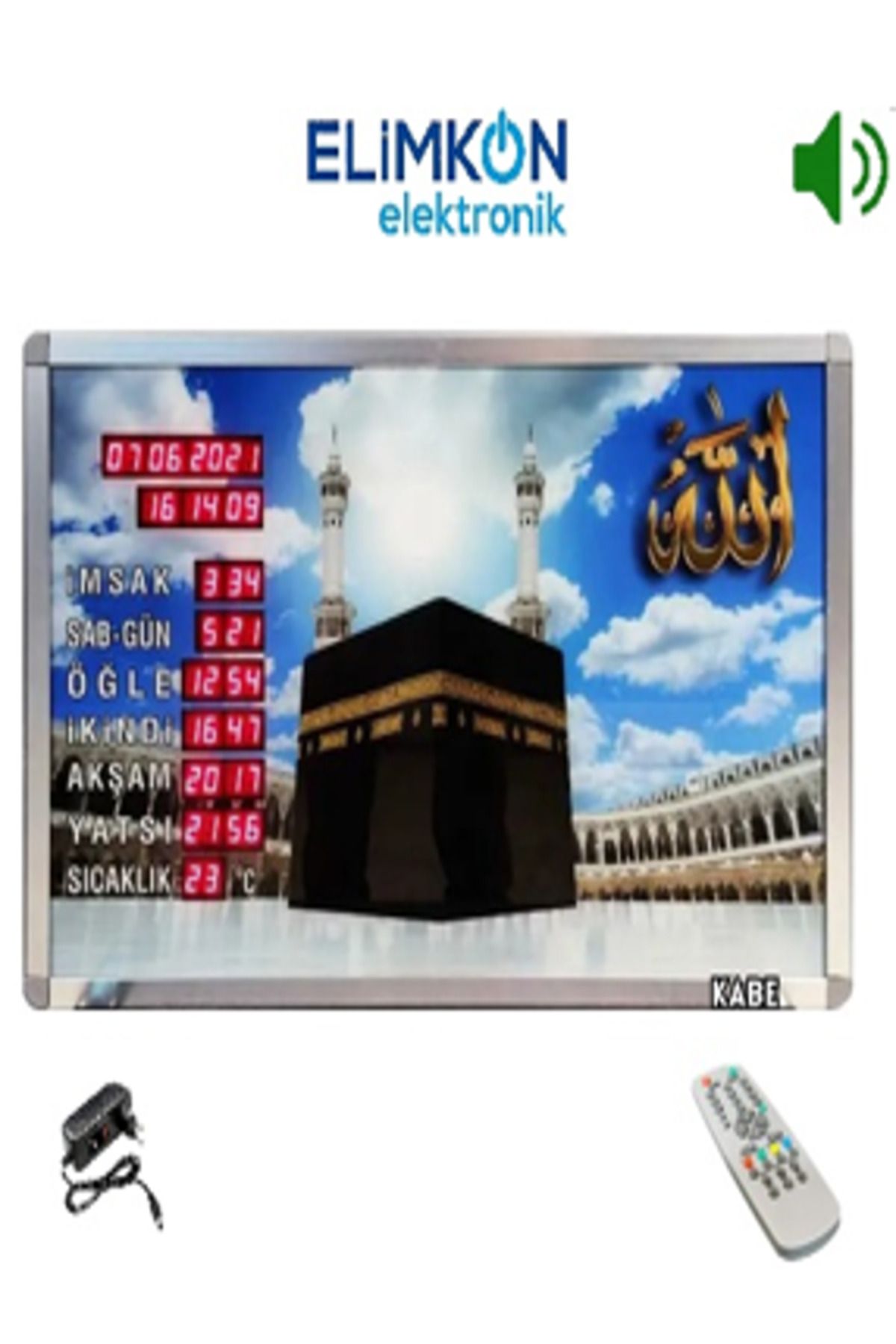 Elimkon VAKİTMATİK DİJİTAL İMSAKİYE DİJİTAL BASKILI KUMANDALI EZANLI SAAT KABE