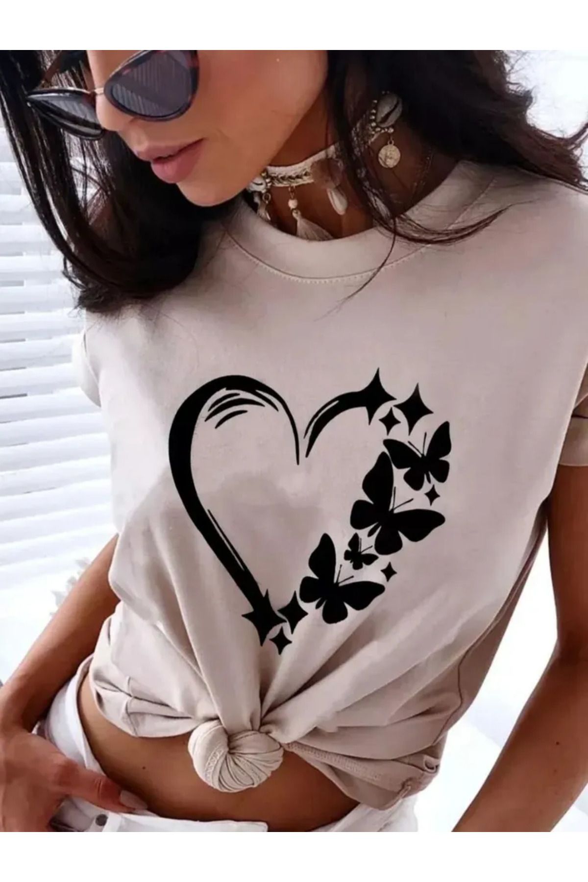 CLASİVA UnisexKalp Baskılı Oversize Bisiklet Yaka T-shirt