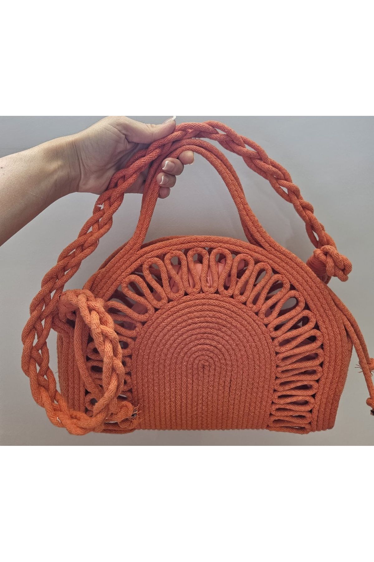 Ayaz Handmade El Yapımı Turuncu Kordon İp Omuz Çantası