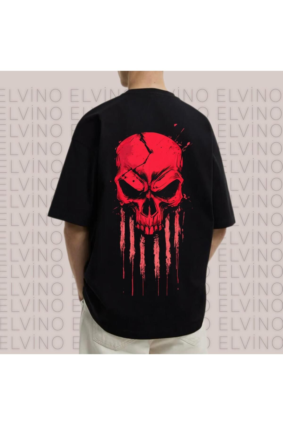 Elvino Yeni Tasarım Baskılı Oversize Unisex Kadın/Erkek Bisiklet Yaka Pamuklu Tshirt
