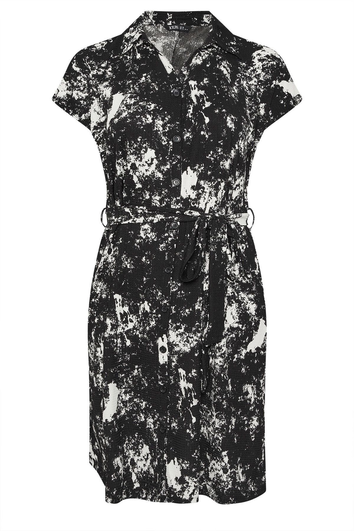 Stil Diva-Plus Size Abstract Patterned Button Front Belted Midi Dress 303330 6
