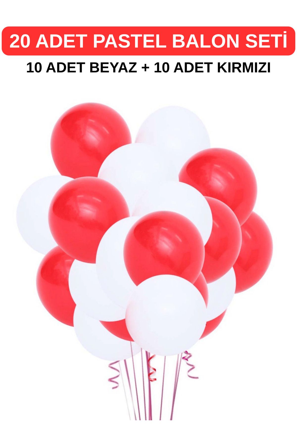 Mielibon 20 ADET Kırmızı Beyaz Parti Balon Seti – Helium Uyumlu, Bayrak Temalı