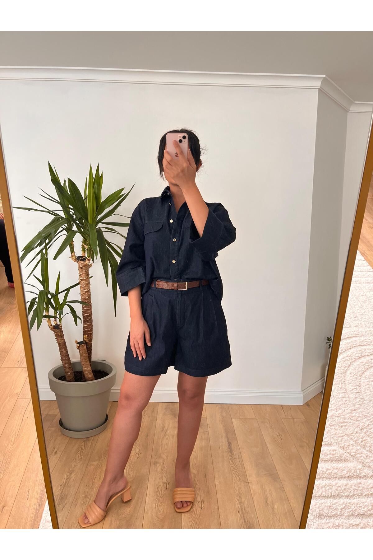 Bronze Butik Denim Gömlek Şort Takım