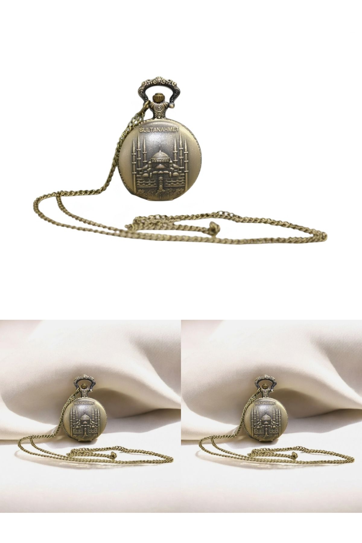 Wolawood Nostaljik Osmanlı Tarzı Sultanahmet Camii Köstekli Cep Saati – Metal Zincirli Vintage Özel Hediyelik