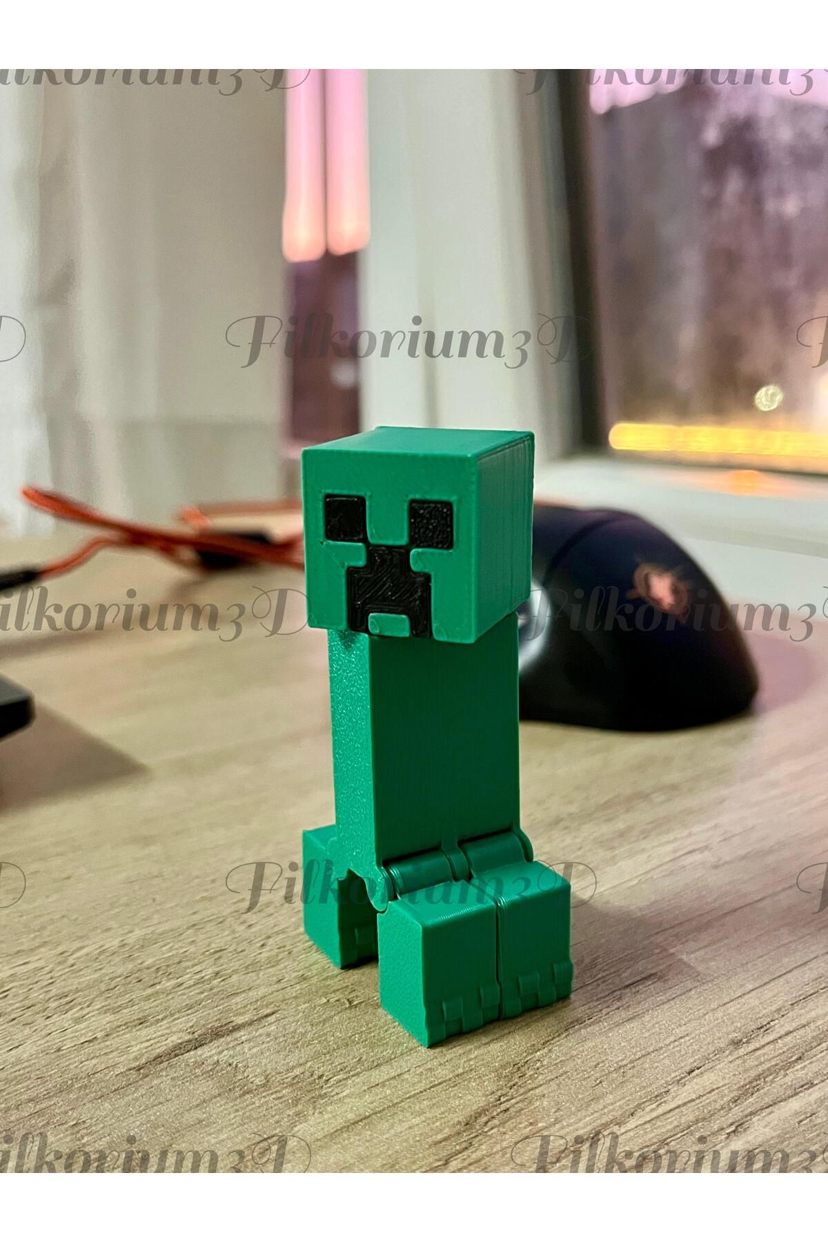 Filkorium3D Blok Ve Pixel Canavarı Figürü – Hareketli Ve Dönebilen Minecraft 7 Cm Hediyelik Figür - Creeper