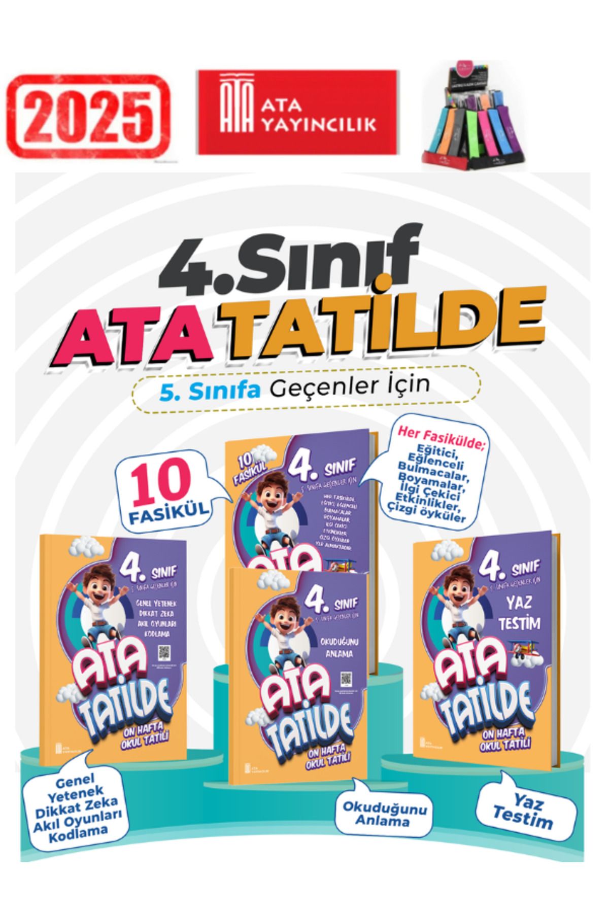 Fenomen Yayıncılık 2025 Ata Yayıncılık Ata Tatilde 4.Sınıf 10 Fasikül 4 Kitap Yaz Tatil Seti+Kalemlik