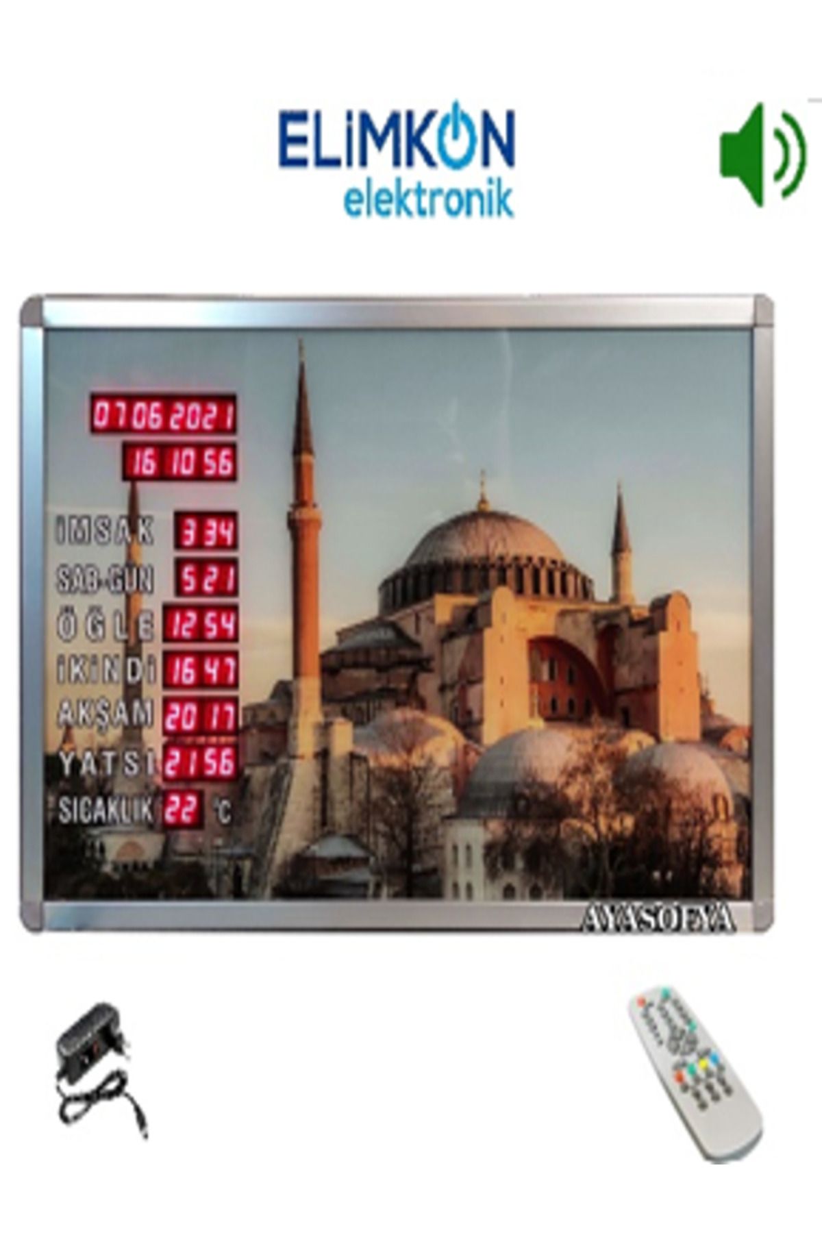 Elimkon VAKİTMATİK DİJİTAL İMSAKİYE DİJİTAL BASKIL KUMANDALI EZANLI SAAT AYASOFYA