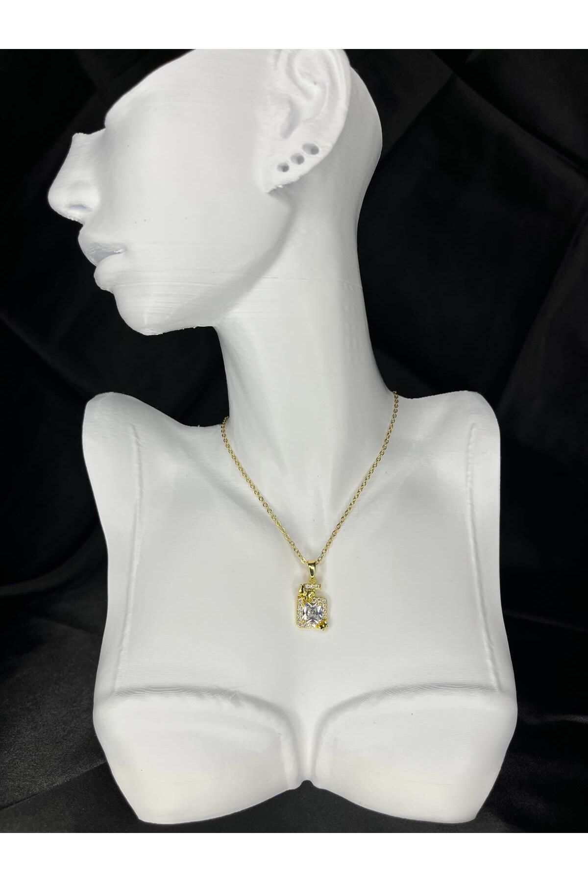 BURUCRAFT Baget taşlı çelik gold kolye