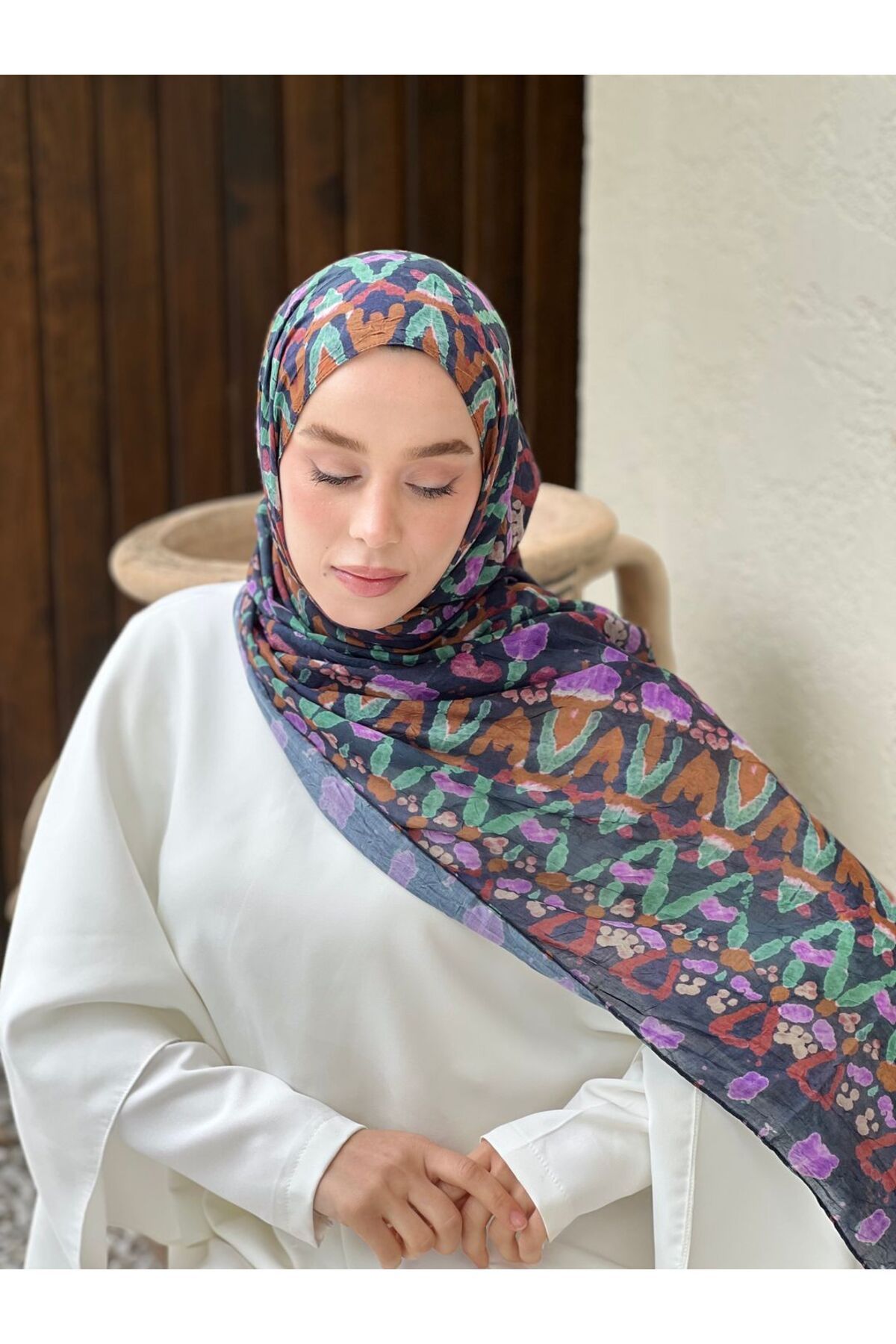 Modakaşmir-Abstract Zigzag Pattern Bamboo Shawl 3