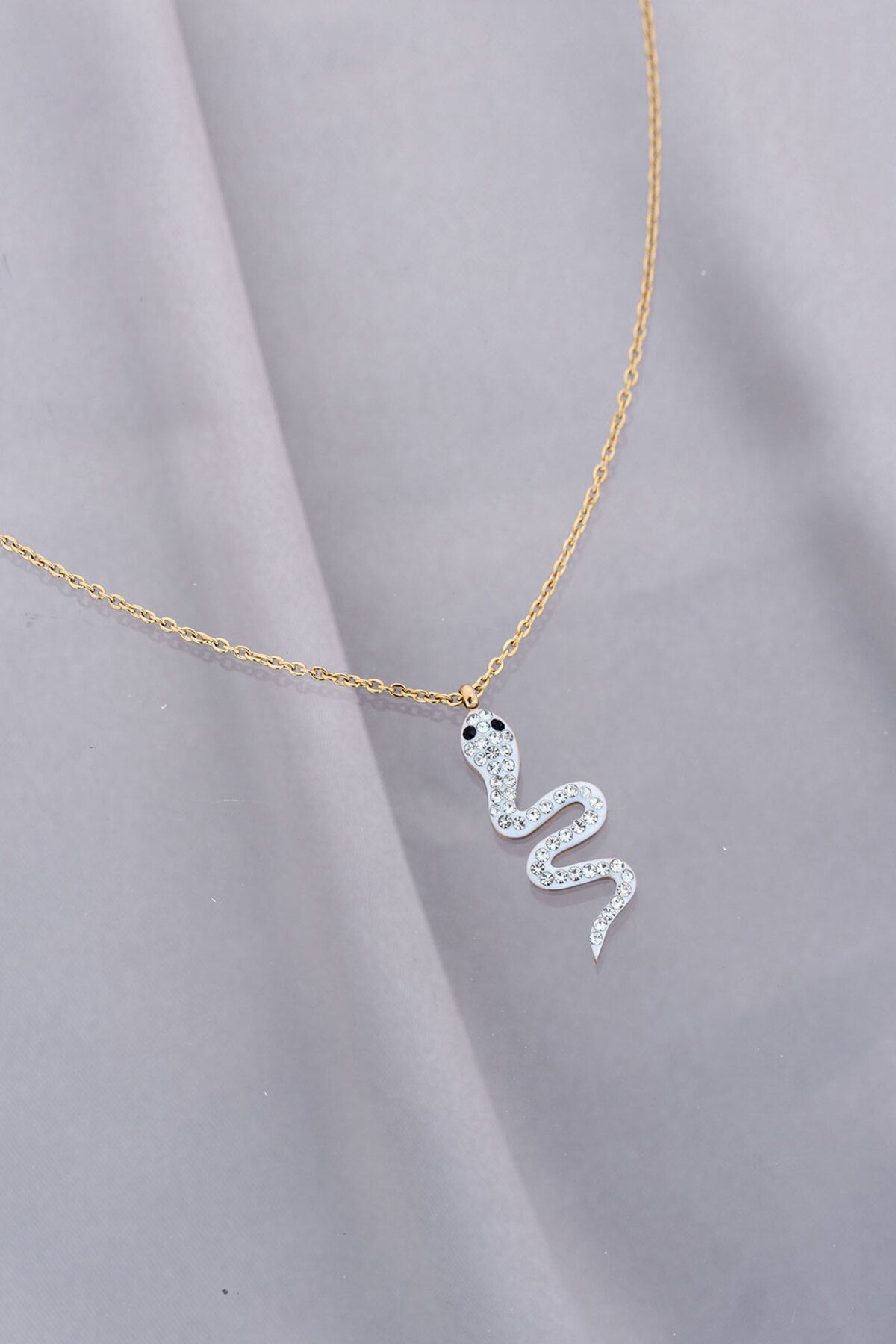 E BULURUM Trend Zirkon Taşlı Yılan Model Çelik Kadın Kolye