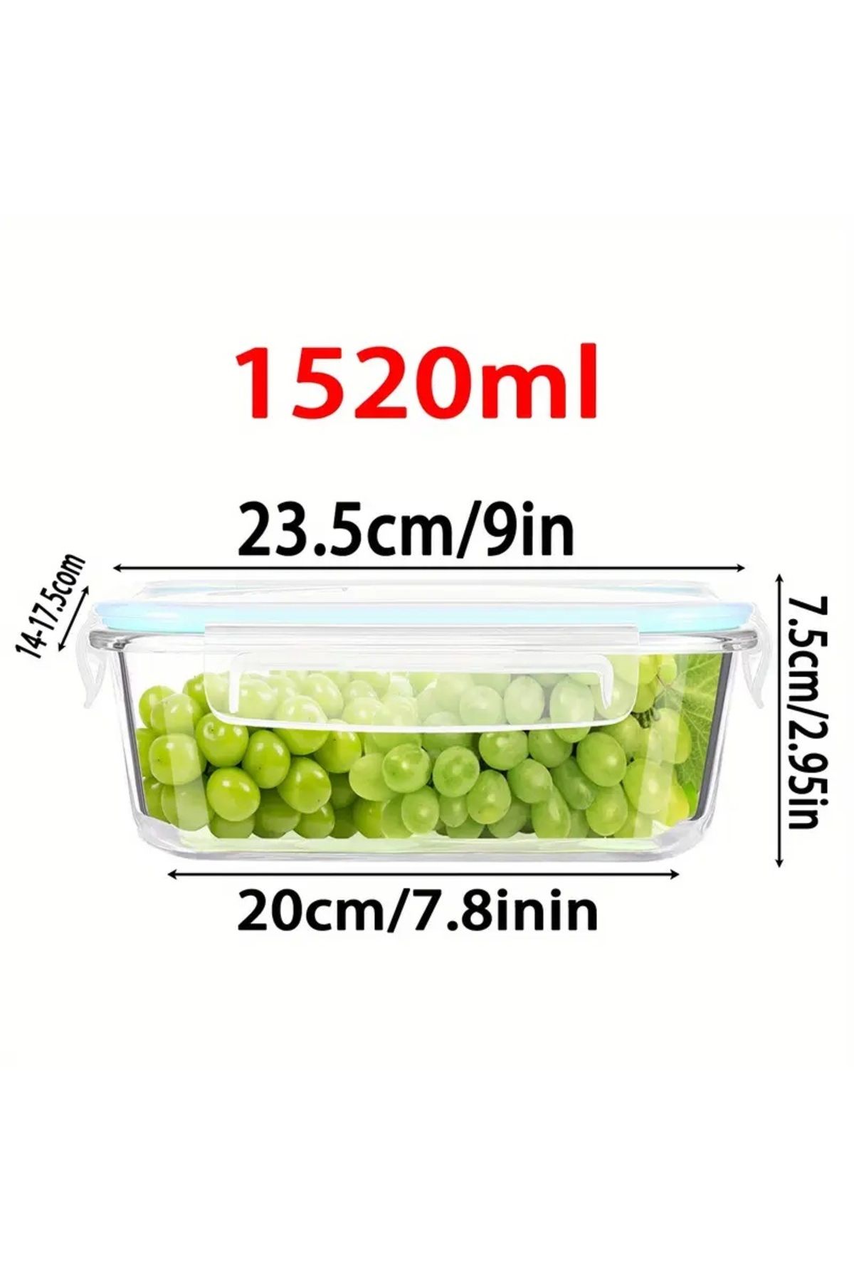 CİHO-1520 ml Glass Lockable Vacuum Rectangular Storage Container with Airtight Lid 2