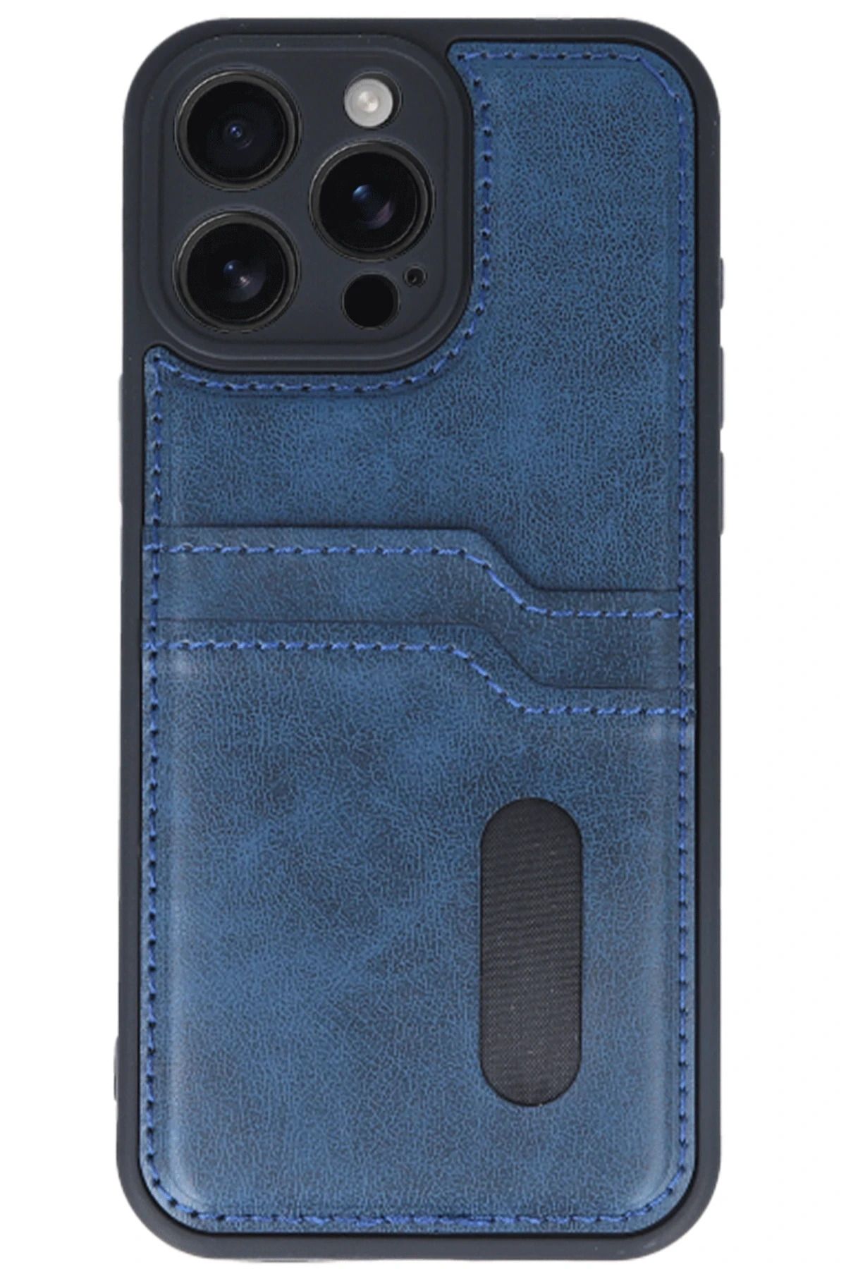 cepmoda iPhonE 16 PRO MAX | SARA Kartlıklı Telefon Kılıfı Lüx Deri Kaplama Arka Kapak | LACİVERT