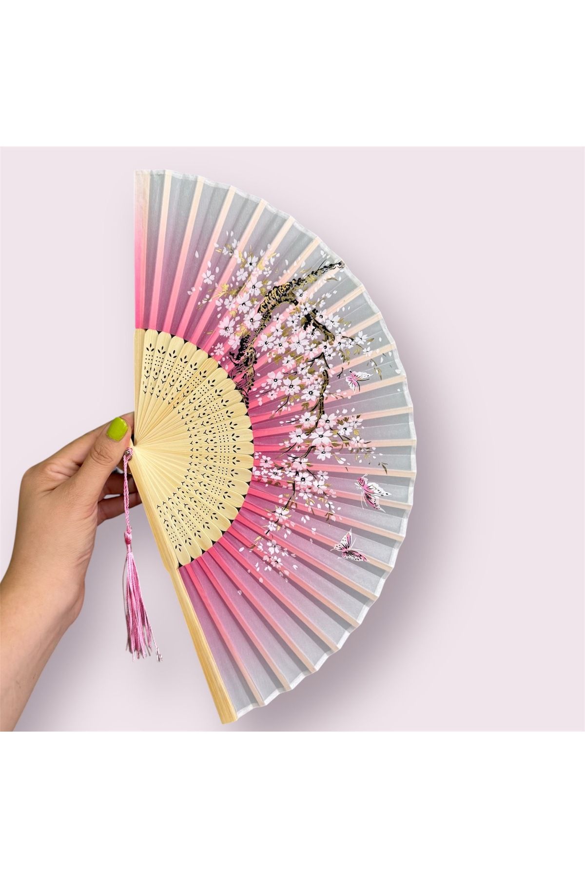 Mien Store Bambu Yelpaze Çiçek Desenli Özel Tasarım