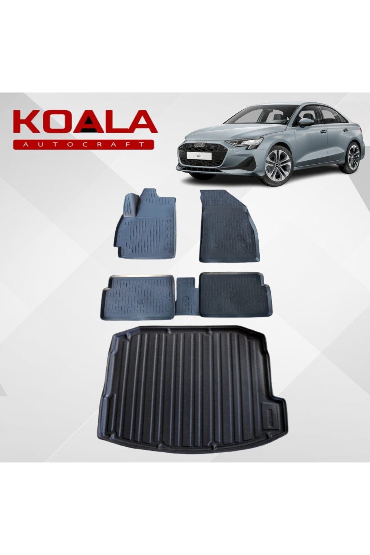 KoalaOtoTekstil AUDI A3 SEDAN E-TSI (2021+..) Ile Uyumlu - Araca Özel Paspas ve Bagaj Havuzu