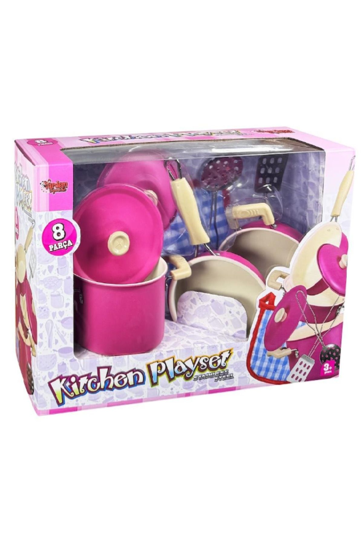 Flower Toys Oyuncak Metal Tencere Tava Seti Pembe 8 Parça Paslanmaz Çelik