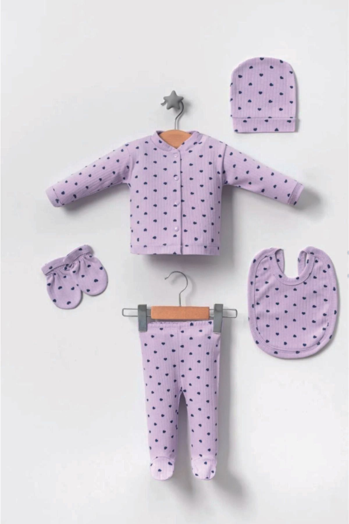 BABY ZUHU Kalp Baskılı 5'li Set Hastane Çıkşı