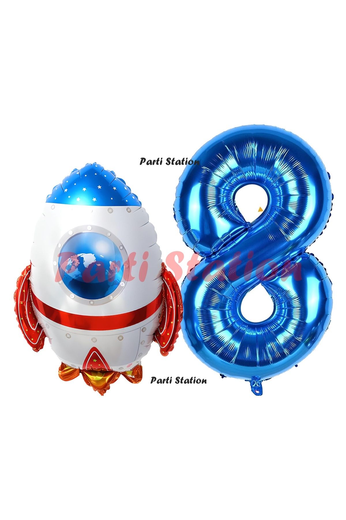 Partifest Uzay Konsept Roket Balon 8 Yaş Doğum Günü Set Uzay Konsept Balon ve Lacivert Rakam Balon