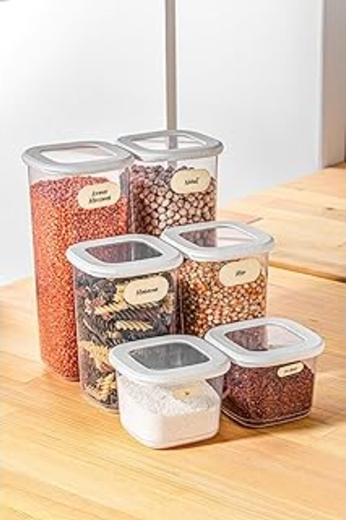 NETWORK ART Etiketli Erzak Saklama Kabı 6'Lı Set 2X(0,55 Litre, 1,2 Litre, 1,75 Litre) Beyaz