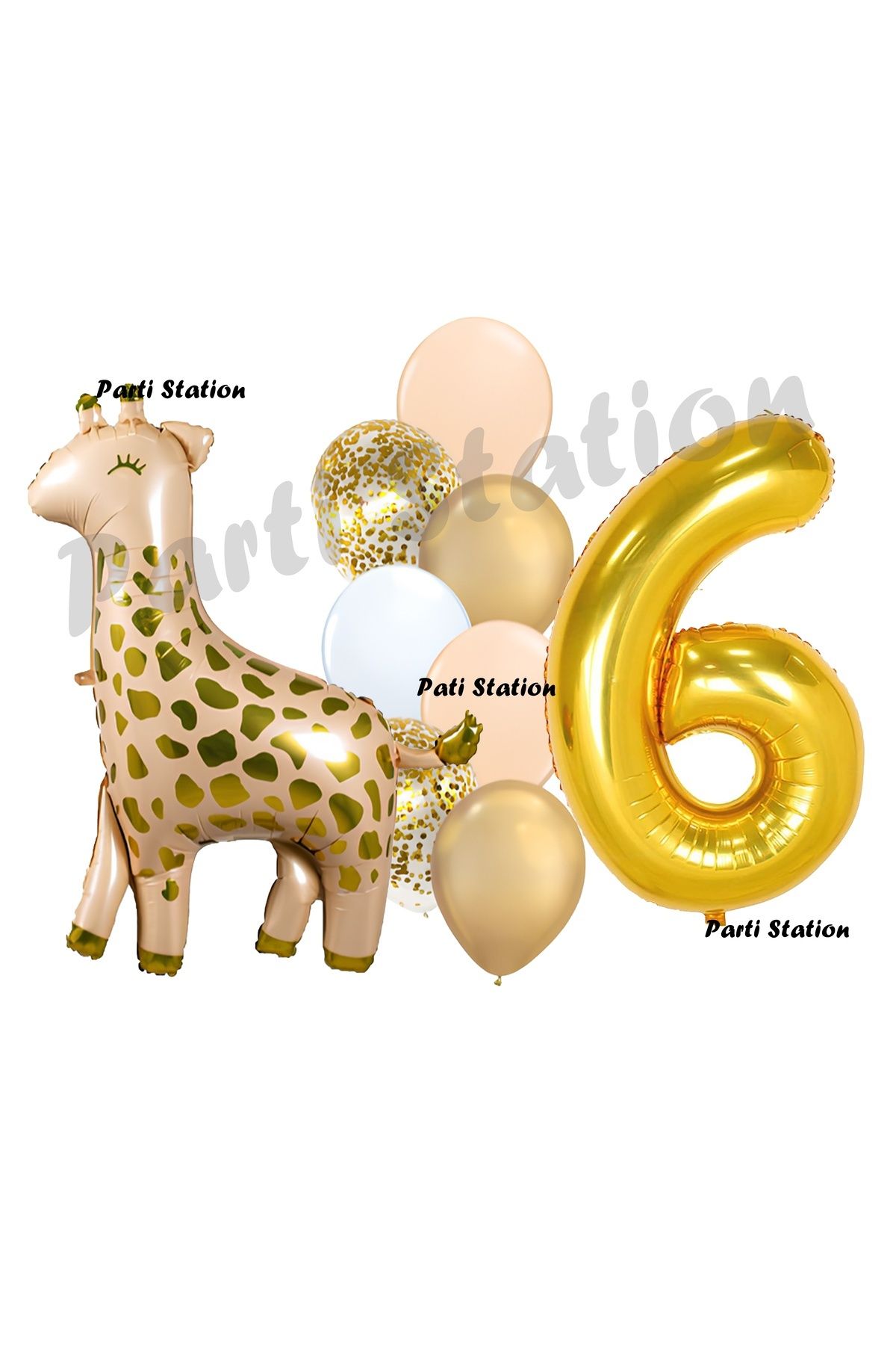Partifest Zürafa Balon Set Safari Zürafa 6 Yaş Balon Set Sevimli Zürafa ve Gold Rakam Balon Doğum Günü Set
