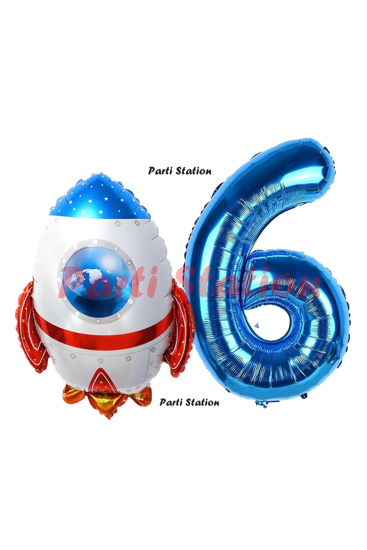 Partifest Uzay Konsept Roket Balon 6 Yaş Doğum Günü Set Uzay Konsept Balon ve Lacivert Rakam Balon