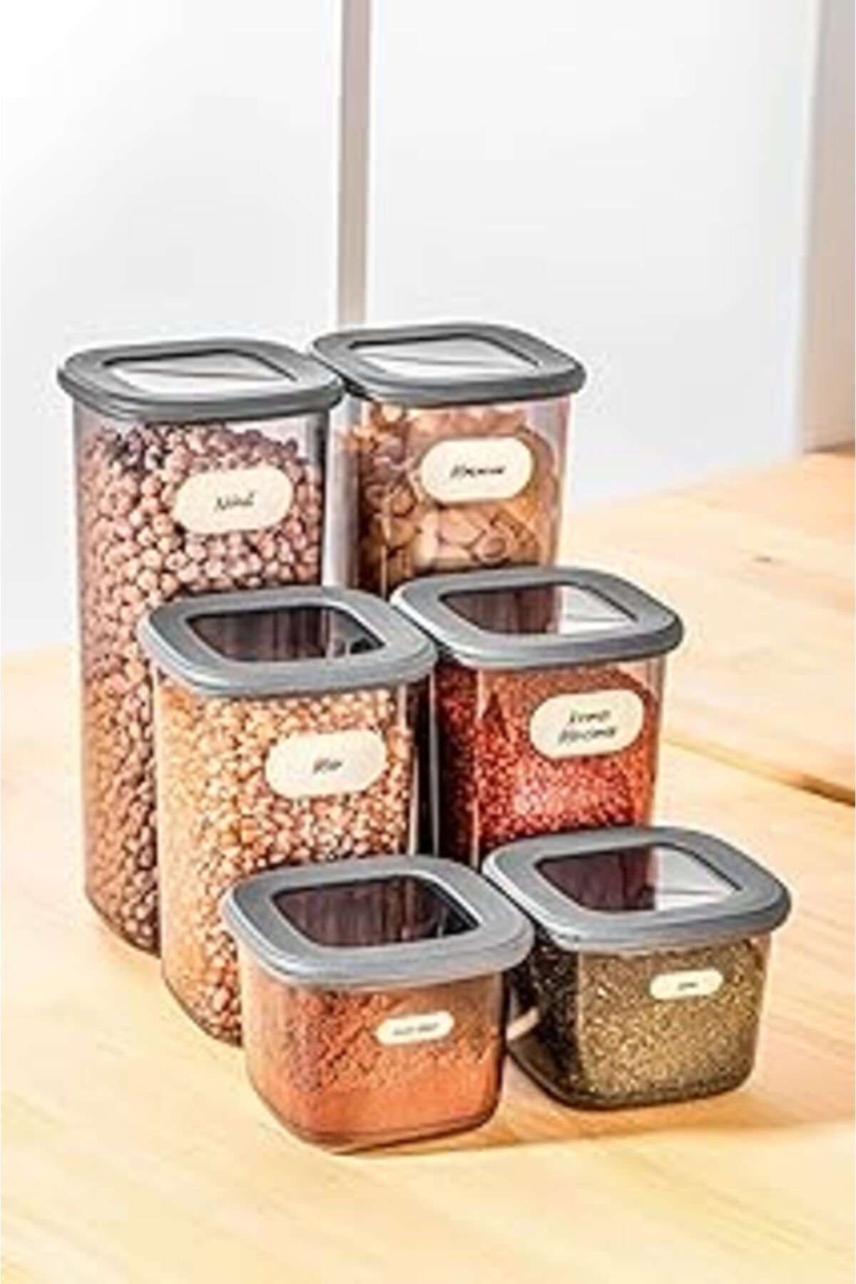 NETWORK ART Etiketli Erzak Saklama Kabı 6'Lı Set 2X(0,55 Litre, 1,2 Litre, 1,75 Litre) Antrasit