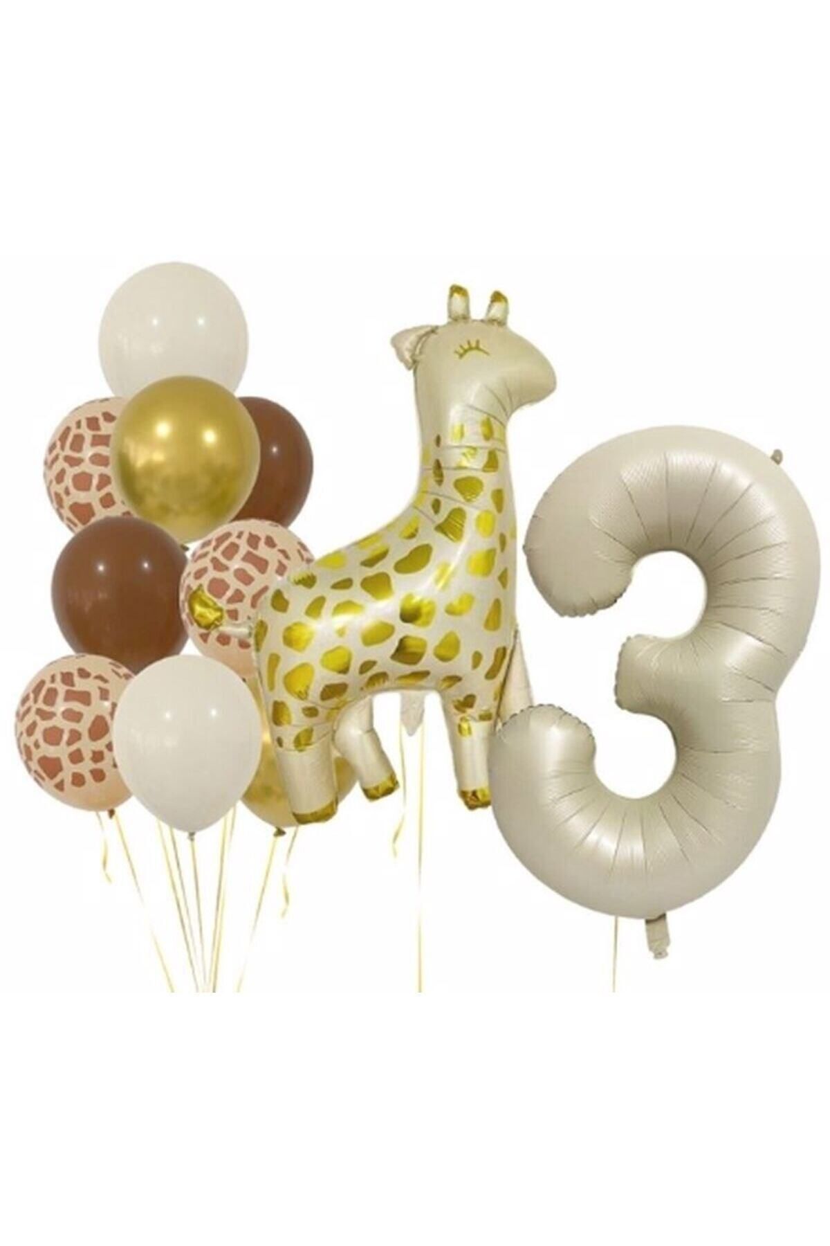 Partifest Zürafa 3 Yaş Balon Folyo Set Konsept Doğum Günü Set Yaş Balon Set