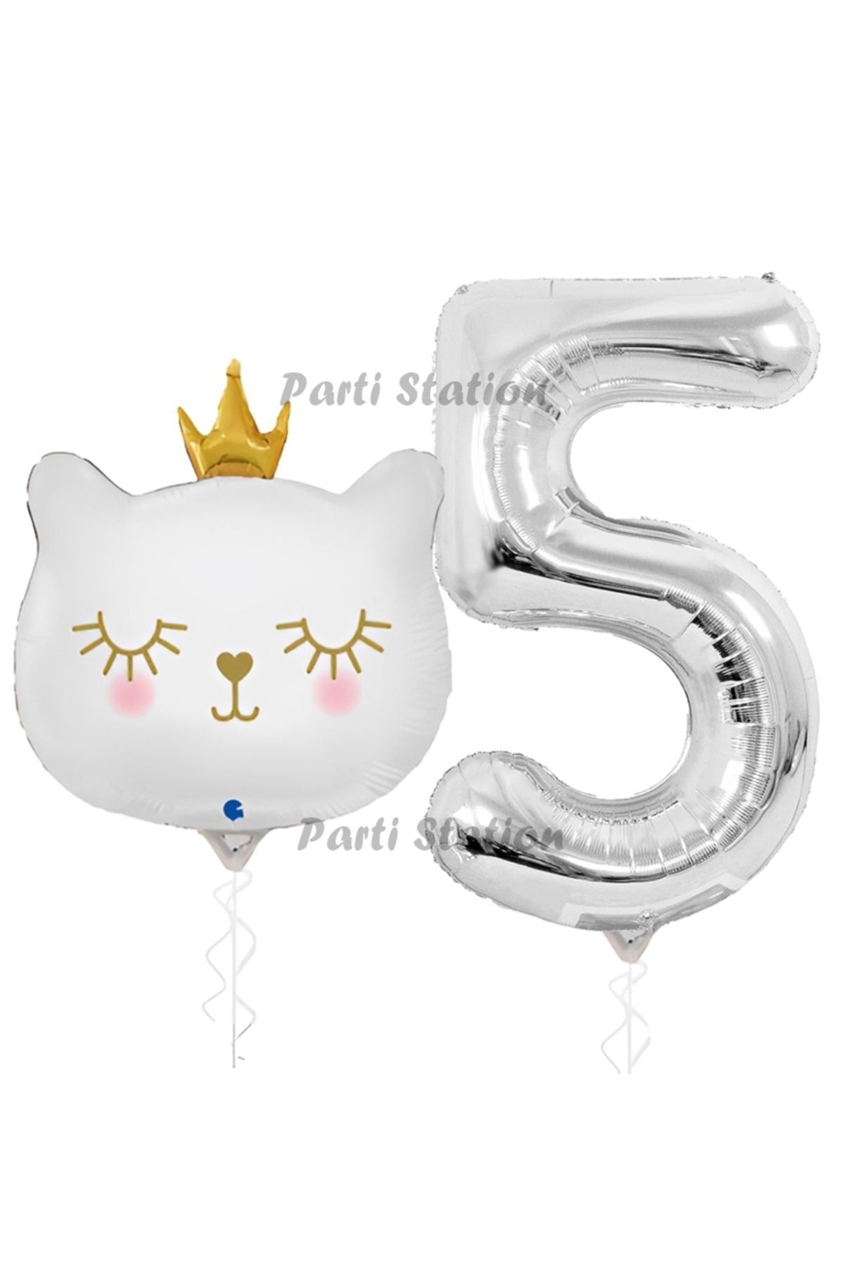 Partifest Beyaz Kedi 5 Yaş Doğum Günü Balon Set White Cat White Kitty Konsept Parti Balon Set Beyaz Kedi Tema