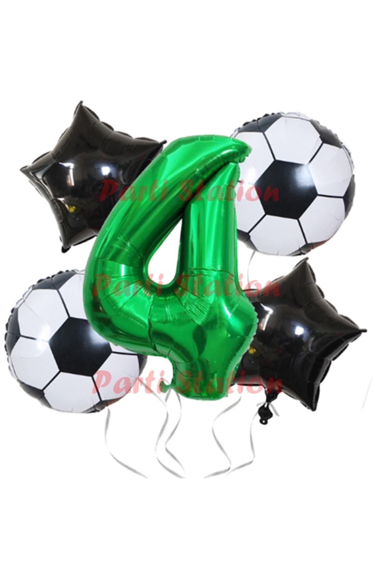 Partifest Futbol Maç Konsept Yeşil Rakam 4 Yaş Balon Set Futbol Konsept Yeşil Parti Doğum Günü Balon Seti