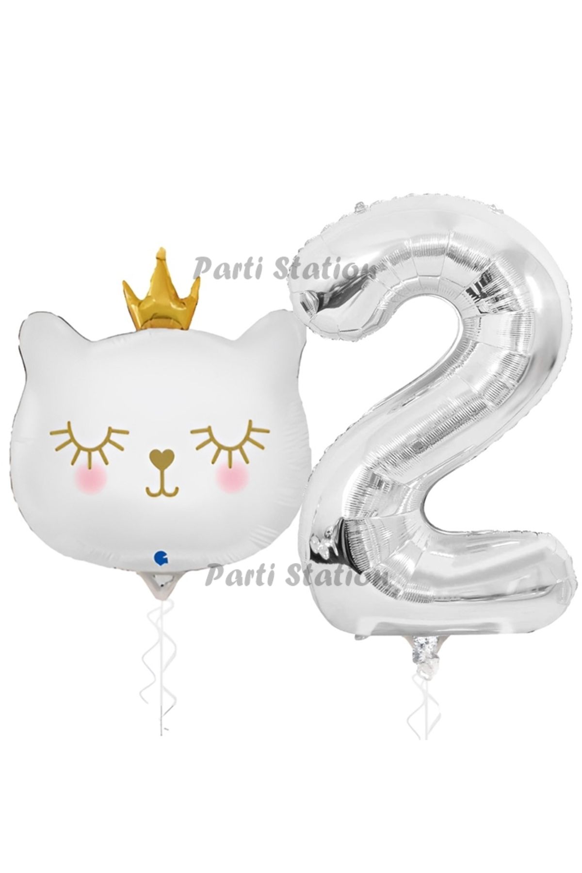Partifest Beyaz Kedi 2 Yaş Doğum Günü Balon Set White Cat White Kitty Konsept Parti Balon Set Beyaz Kedi Tema