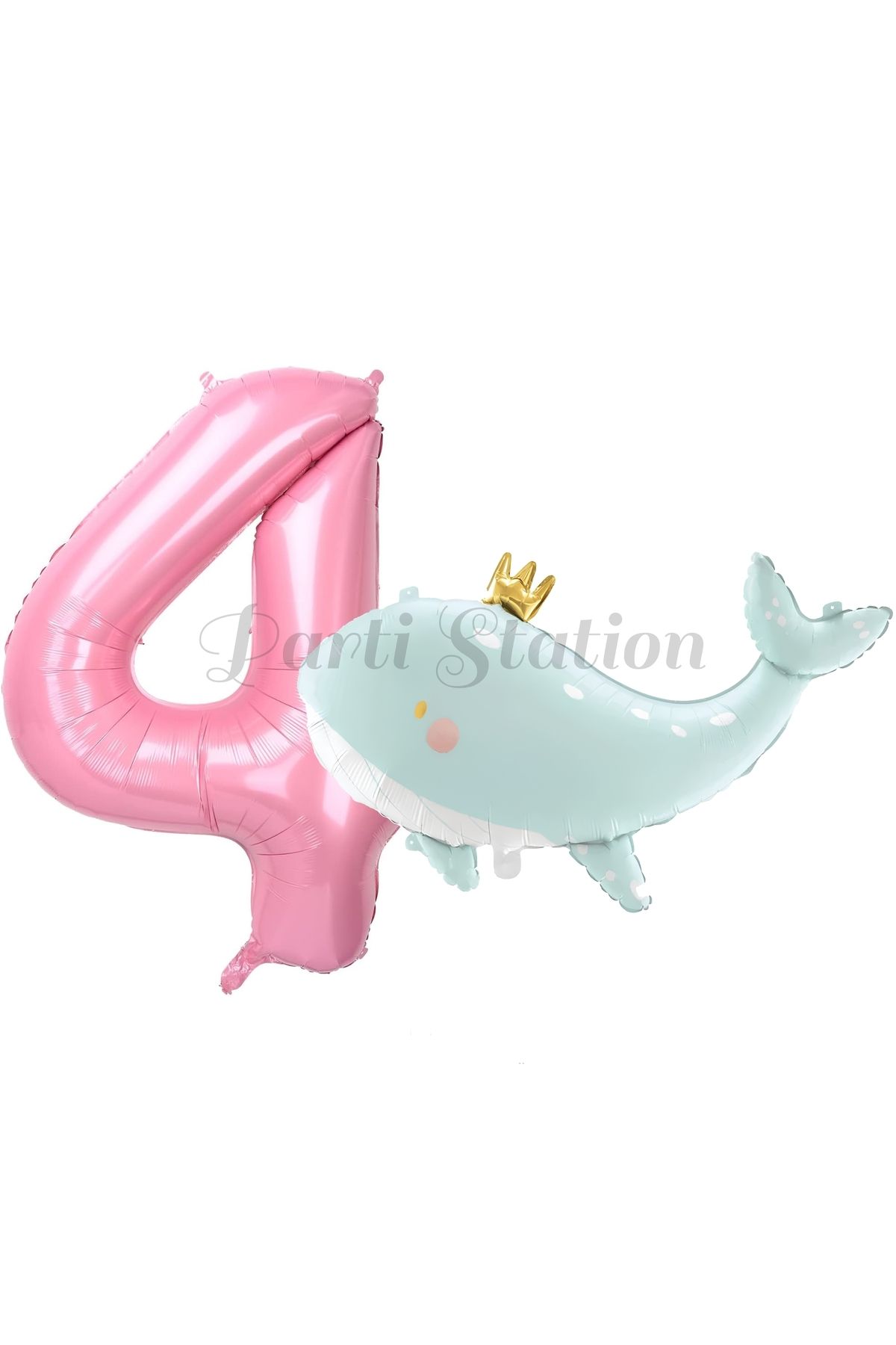 Partifest Sevimli Yeşil Balina 4 Yaş Balon Set Deniz Okyanus Canlıları Konsept Balon ve Pembe Rakam Balon