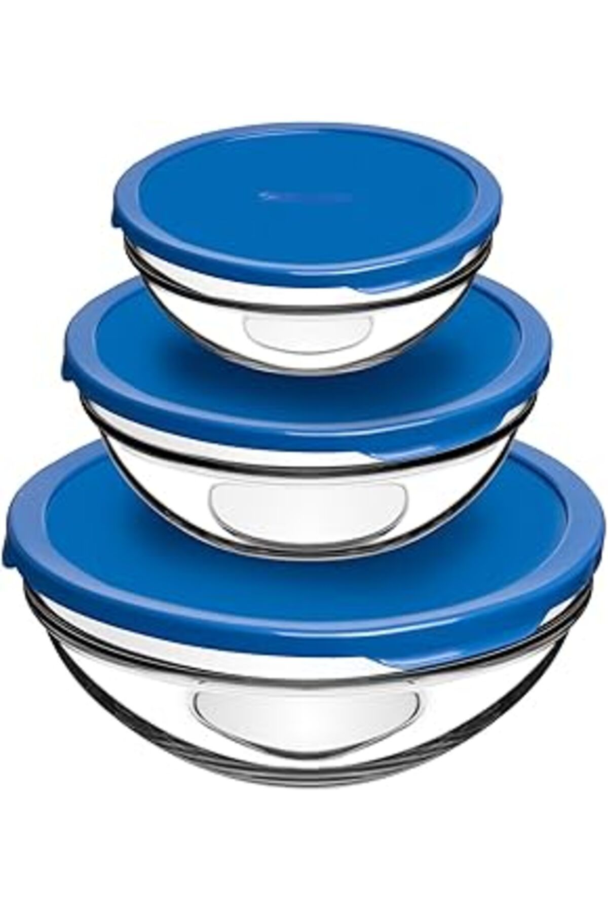 Mu Art Ahşap Chefs Kapaklı Cam Saklama Kabı Mavi 3'Lü Set, 97314Z00
