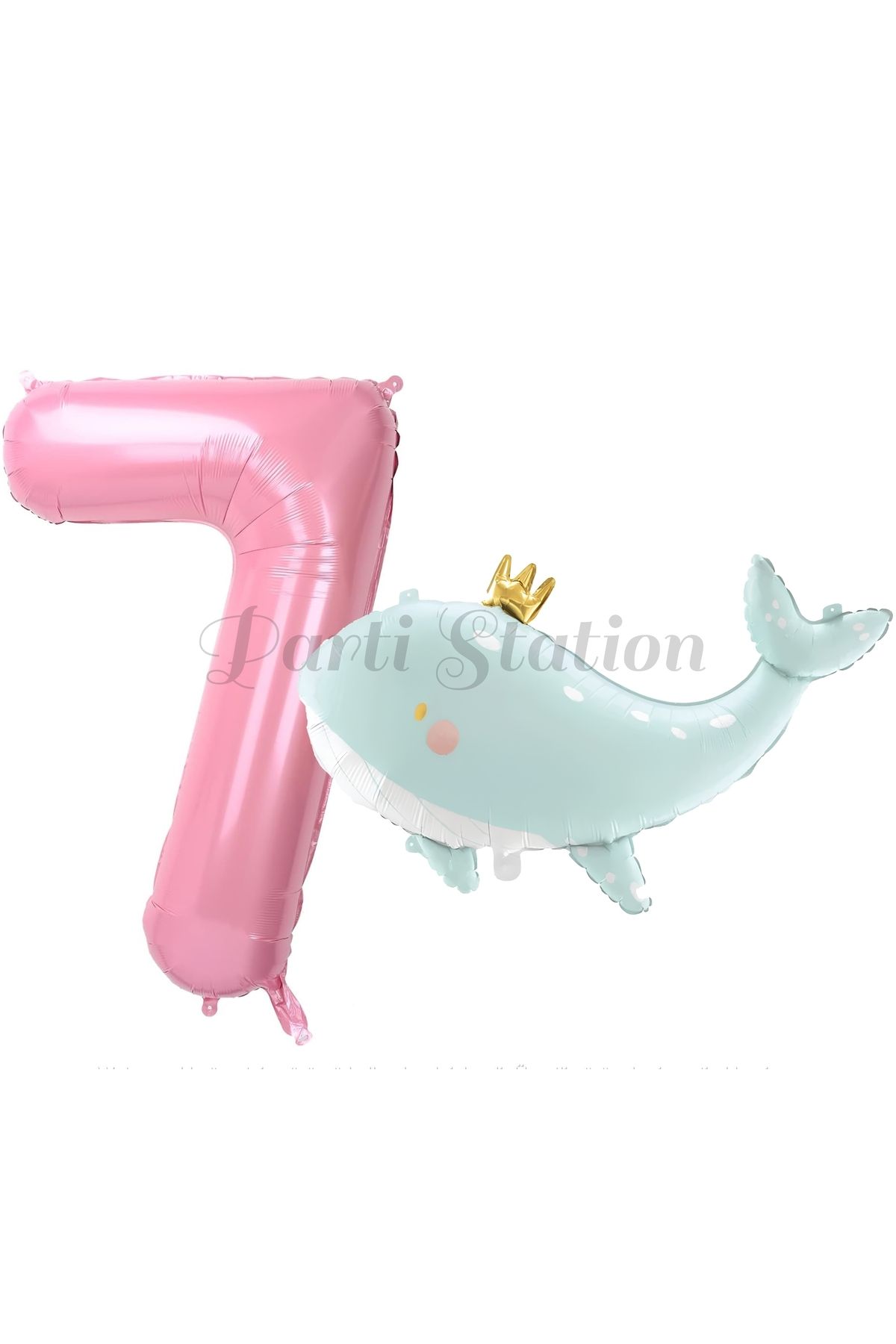 Partifest Sevimli Yeşil Balina 7 Yaş Balon Set Deniz Okyanus Canlıları Konsept Balon ve Pembe Rakam Balon