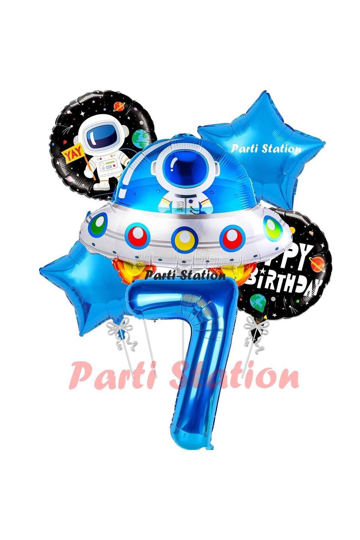 Partifest Uzay Aracı Roket Balon 7 Yaş Doğum Günü Set Uzay Konsept Balon Rakam Balon Set