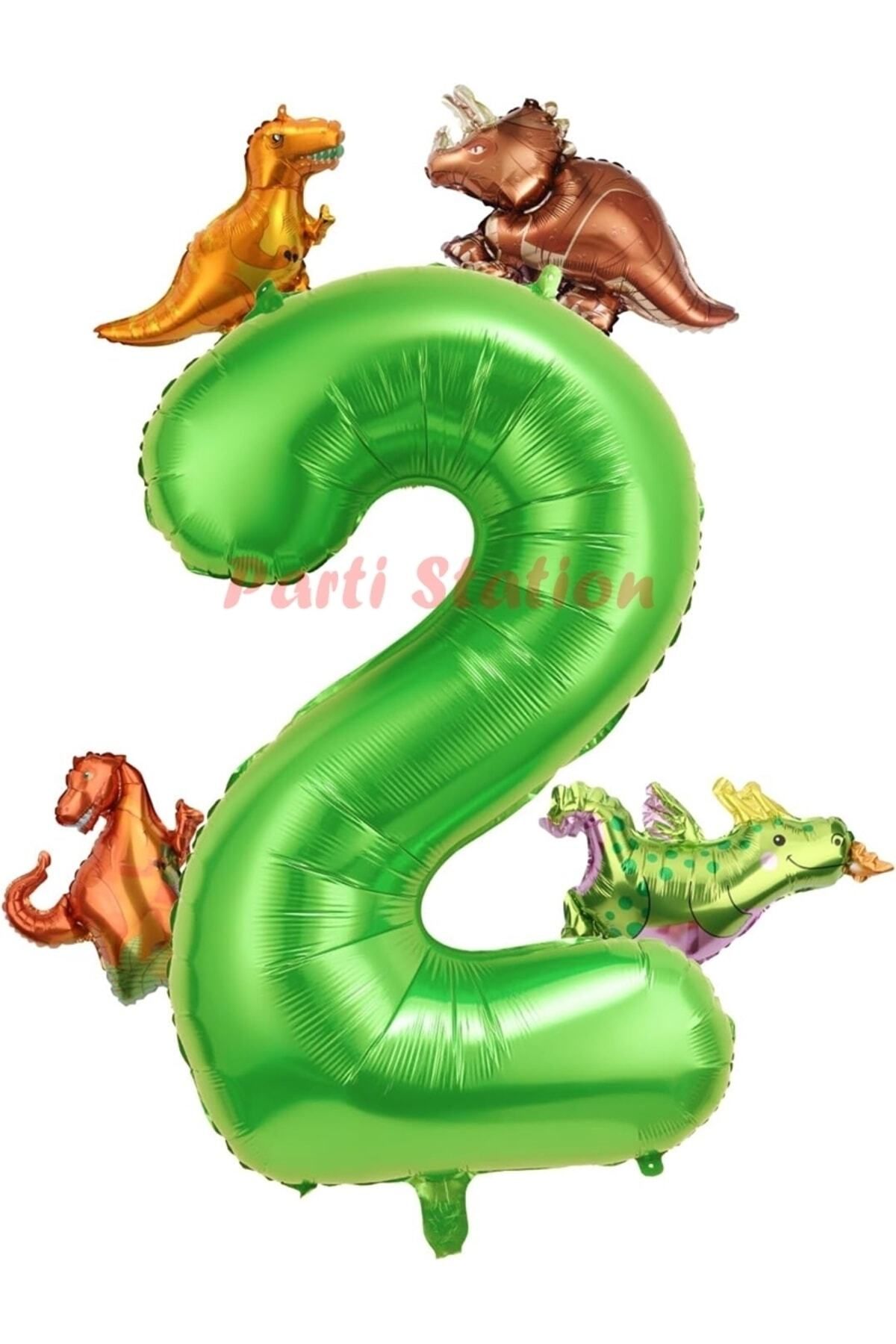 Partifest Dinozor Konsept Yeşil Rakam 2 Yaş Balon Yeşil Renk Dinazor Yaş Balon Uçan Helyum Sayı Balon