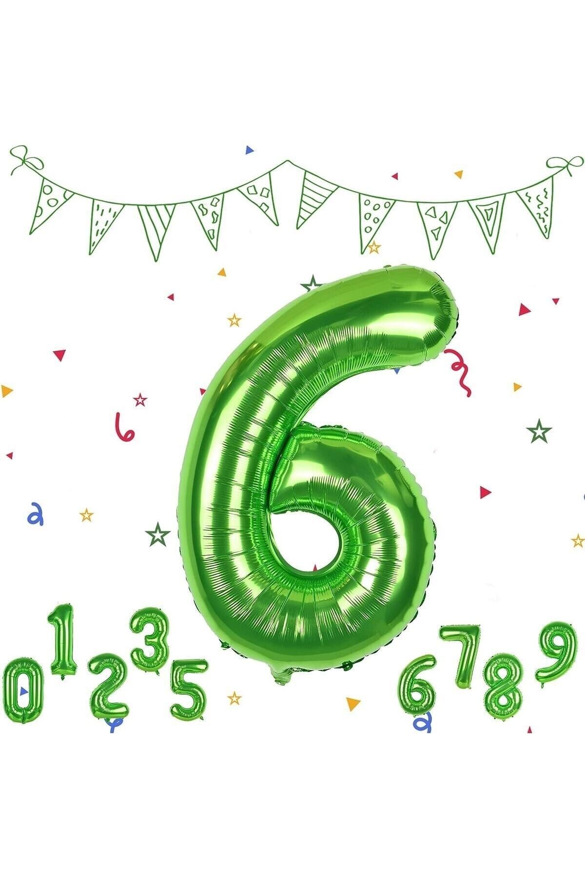 Partifest 6 Yaş Yeşil Renk Rakam Folyo Balon 6 Altı Rakam Yeşil Renk Helyum Uçan Balon 76 Cm Rakam Balon